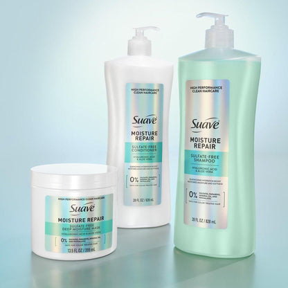 Suave Moisture Repair Sulfatfreier Conditioner mit Hyaluronsäure & Aloe Vera – Feuchtigkeitsspendend für trockenes, geschädigtes Haar, 4er-Pack, 28 Fl Oz