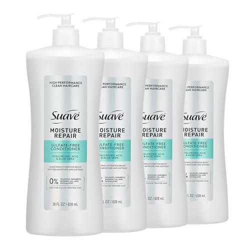 Suave Moisture Repair Sulfatfreier Conditioner mit Hyaluronsäure & Aloe Vera – Feuchtigkeitsspendend für trockenes, geschädigtes Haar, 4er-Pack, 28 Fl Oz