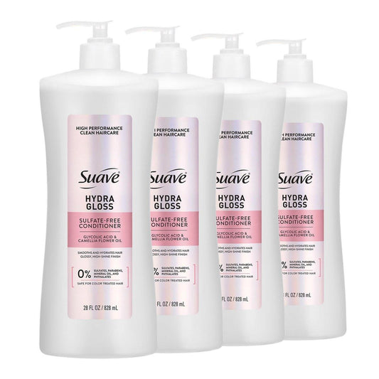 Suave Hydra Gloss Sulfatfreier Conditioner mit Glykolsäure & Kamelienblütenöl für hydratisiertes, glattes, glänzendes Haar, 4er-Pack, 828 ml