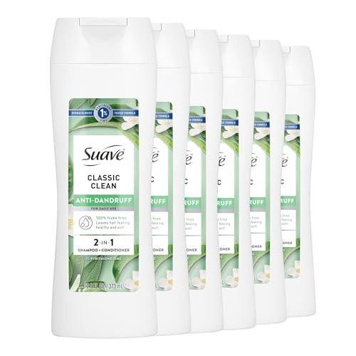 Suave Anti-Schuppen 2-in-1 Shampoo & Spülung für Frauen, Classic Clean, 1% Pyrithion-Zink Anti-Schuppen-Behandlung, kontrolliert Flocken, Juckreiz & trockene Kopfhaut, 6er-Pack, 12,6 fl oz