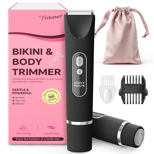 CoolHair Bikini Trimmer für Frauen – Sanfter Elektrorasierer für empfindliche Haut, IPX7 wasserdicht, kabelloser Nass- & Trockenrasierer für Bikinizone, Schamhaare, Gesicht, Achseln & Beine (Schwarz)
