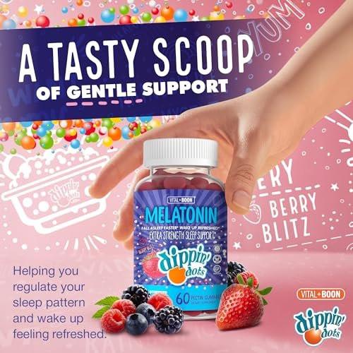 Dippin' Dots Extra Stark Melatonin 20 mg Gummis für Erwachsene – Melatonin Gummis mit 20 mg pro Portion – Veganes Nachtruhe-Supplement – Hergestellt mit natürlichen Farben & Aromen (60 Stück)