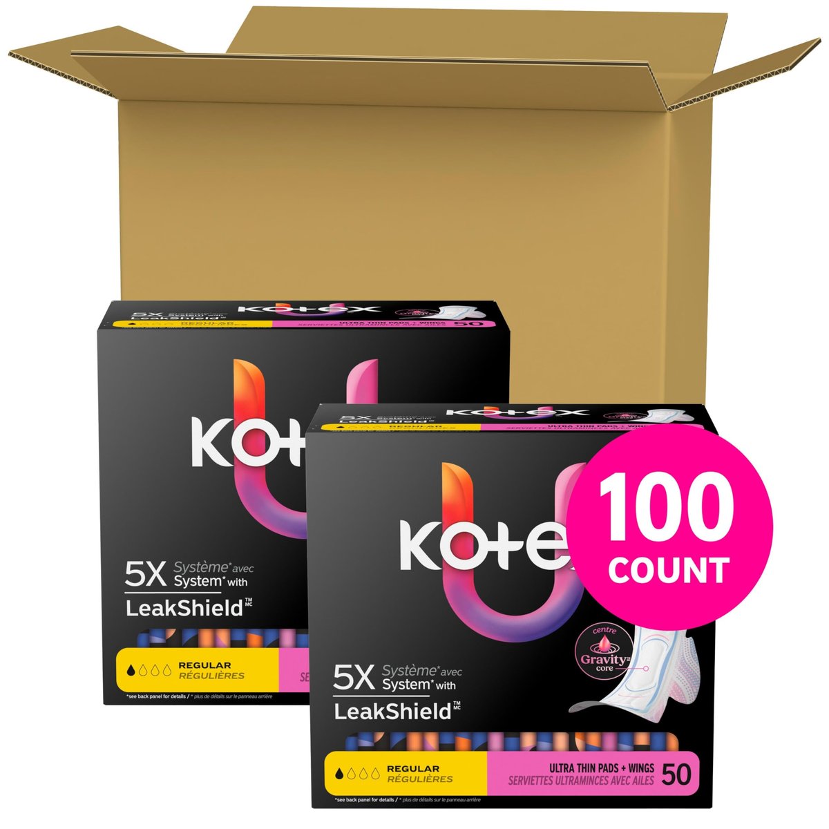 Kotex Ultra Thin Binden mit Flügeln, Saugstärke Normal, 100 Stück (2 x 50) (Verpackung kann variieren)