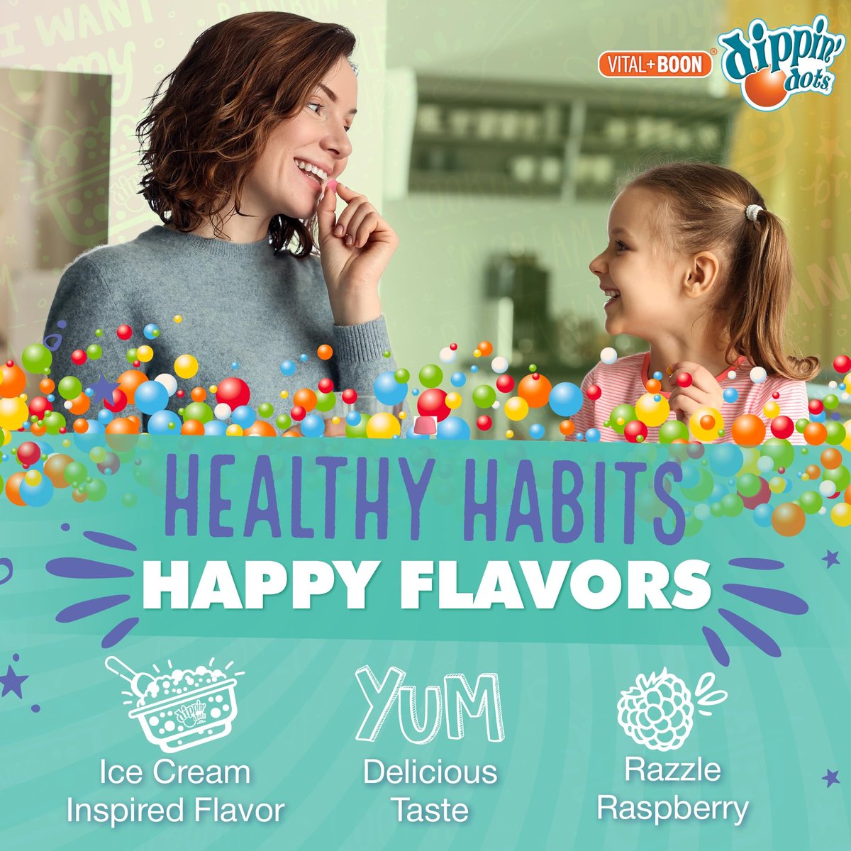 Dippin' Dots Magnesium Gummis für Frauen, Männer & Kinder – Himbeer-Geschmack – Magnesiumcitrat Gummis ohne künstliche Farb- oder Aromastoffe – Veganes Beruhigungs-, Knochen- & Muskelsupplement (60 Stück)
