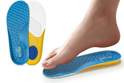 Skyfoot Kindereinlegesohlen für abgenutzte Schuhe – Bequem, atmungsaktiv, zuschneidbar – Blaue Einlegesohlen für Kinderturnschuhe (1 Paar, Größe 3–6)