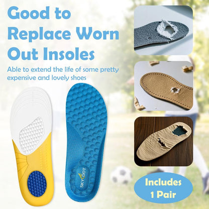 Skyfoot Kindereinlegesohlen für abgenutzte Schuhe – Bequem, atmungsaktiv, zuschneidbar – Blaue Einlegesohlen für Kinderturnschuhe (1 Paar, Größe 3–6)