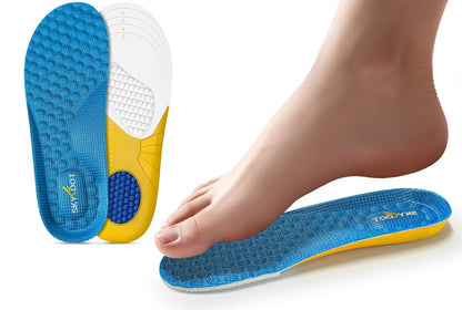 Skyfoot Kindereinlegesohlen für abgenutzte Schuhe – Bequem, atmungsaktiv, zuschneidbar – Blaue Einlegesohlen für Kinderturnschuhe (1 Paar, Größe 3–6)