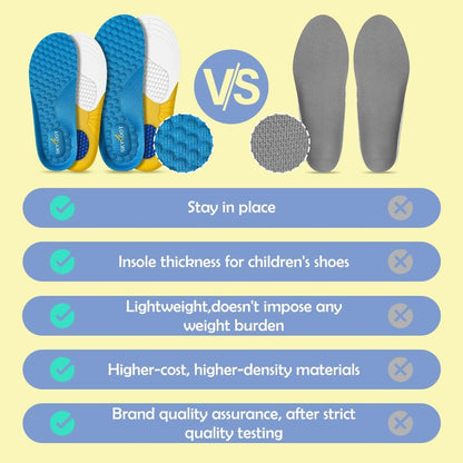 Skyfoot Kindereinlegesohlen für abgenutzte Schuhe – Bequem, atmungsaktiv, zuschneidbar – Blaue Einlegesohlen für Kinderturnschuhe (1 Paar, Größe 3–6)