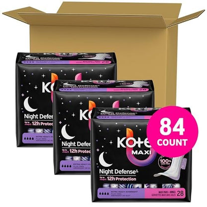 Kotex Overnight Maxi Binden mit Flügeln, extra starke Saugfähigkeit, 84 Stück (3 Packungen à 28)