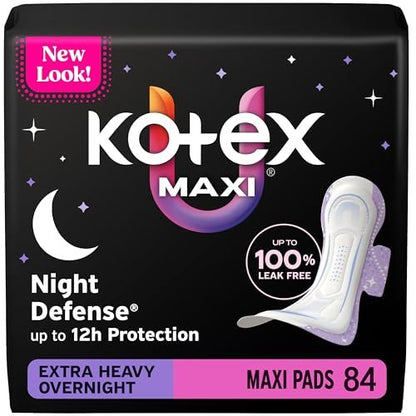 Kotex Overnight Maxi Binden mit Flügeln, extra starke Saugfähigkeit, 84 Stück (3 Packungen à 28)