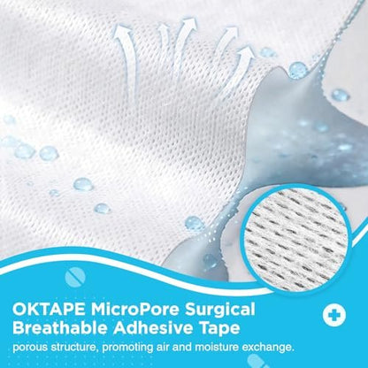 OK TAPE Medizinisches Chirurgisches Tape (1 Rolle) für empfindliche Haut – Weiches, poröses, atmungsaktives Vlies-Mikropore-Tape, hypoallergenes Hauttape zur Fixierung von Wundverbänden und Kompressen, 4" x 11 Yards