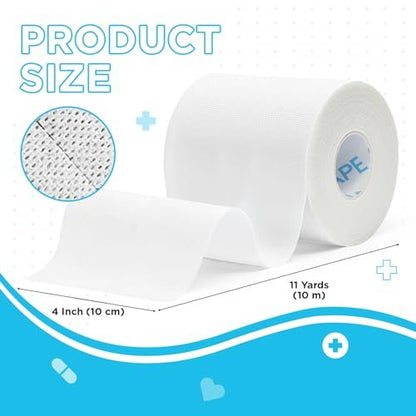 OK TAPE Medizinisches Chirurgisches Tape (1 Rolle) für empfindliche Haut – Weiches, poröses, atmungsaktives Vlies-Mikropore-Tape, hypoallergenes Hauttape zur Fixierung von Wundverbänden und Kompressen, 4" x 11 Yards