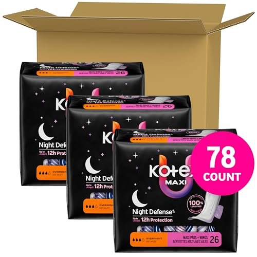 Kotex Overnight Maxi Binden mit Flügeln, 78 Stück (3 Packungen à 26) – Verpackung kann variieren