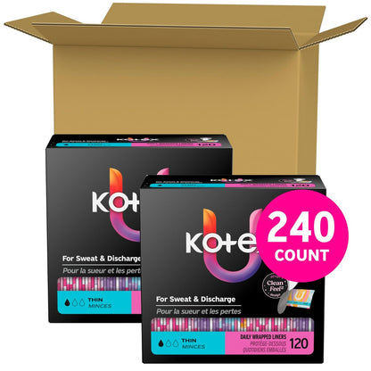 Kotex Daily Wrapped Slipeinlagen, leichte Saugfähigkeit, dünn, 240 Stück (2 x 120) (Verpackung kann variieren)