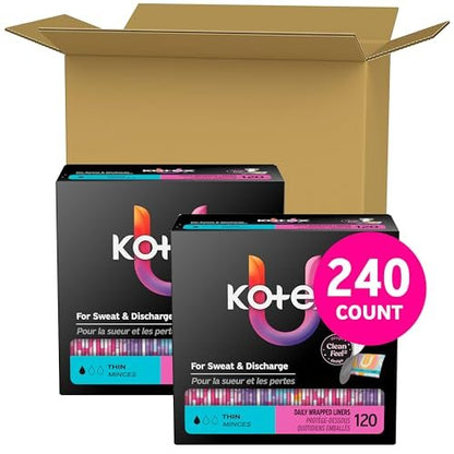 Kotex Daily Wrapped Slipeinlagen, leichte Saugfähigkeit, dünn, 240 Stück (2 x 120) (Verpackung kann variieren)