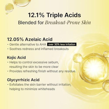 OOZNARY Azelaic Micro Oil Blender 37 Serum – Hochwirksames Azelainsäure 12% & Kojisäure Serum für fettige und zu Akne neigende Haut, leichte & feuchtigkeitsspendende Pflege, koreanische Hautpflege – 30 ml