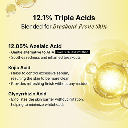 OOZNARY Azelaic Micro Oil Blender 37 Serum – Hochwirksames Azelainsäure 12% & Kojisäure Serum für fettige und zu Akne neigende Haut, leichte & feuchtigkeitsspendende Pflege, koreanische Hautpflege – 30 ml
