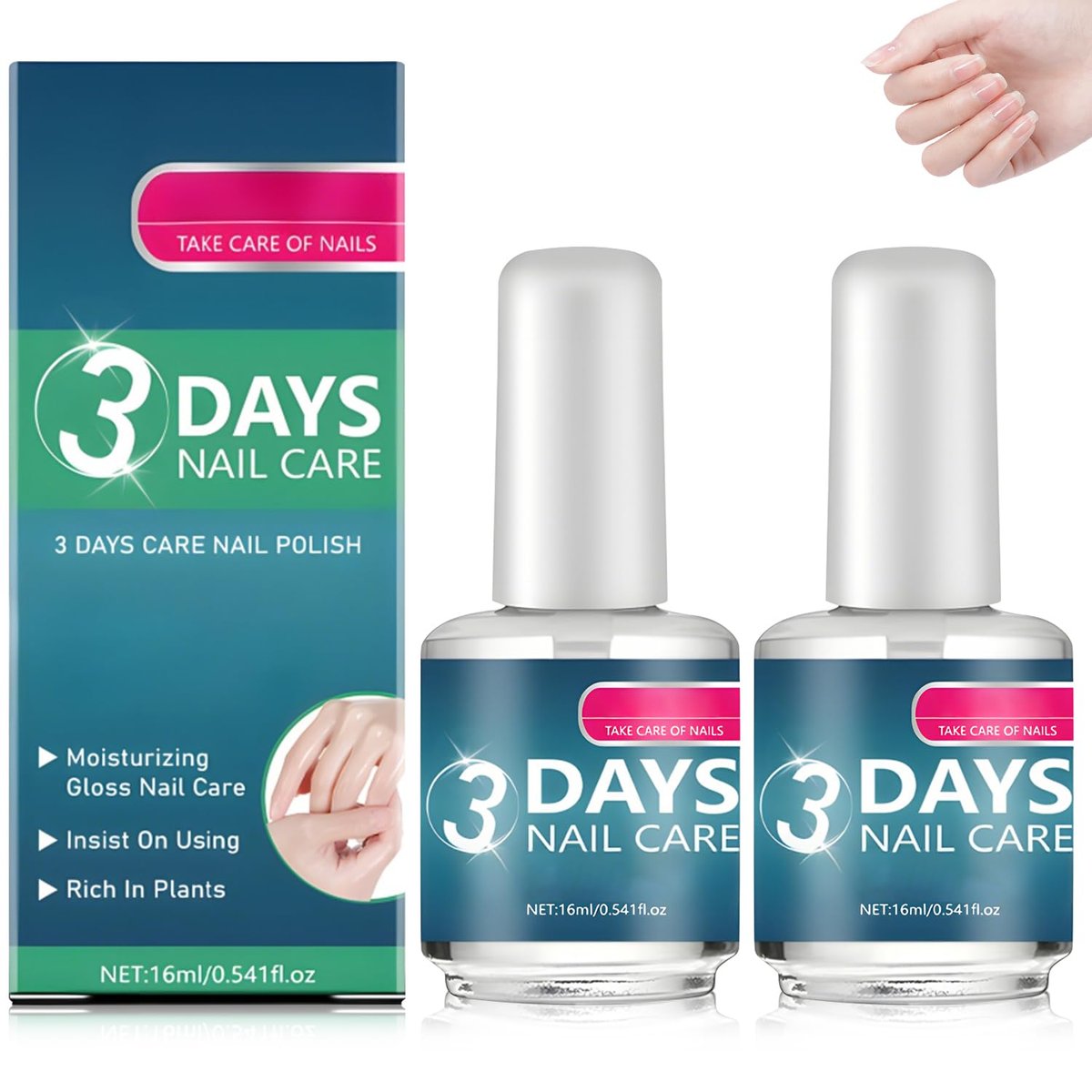 3 Tage Nagelpflege - Keratin Aminosäuren Nagelpflege, Stärkung und Feuchtigkeit, für trockene, schwache & brüchige Nägel, 16ml/0.56oz (2er-Pack)