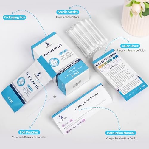 Sooenben Vaginaler pH-Test für zu Hause: 30 Teststreifen + 30 einzeln verpackte Wattestäbchen – Schnelle & genaue Überwachung der vaginalen Gesundheit, BV & Hefepilzinfektion – Professionelle Qualität