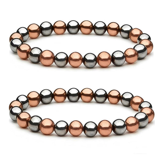 2er-Pack Kupferarmband für Damen und Herren mit Hämatit und Magneten – Schmerzlinderung, Gesundheitsgeschenk zum Valentinstag, Muttertag