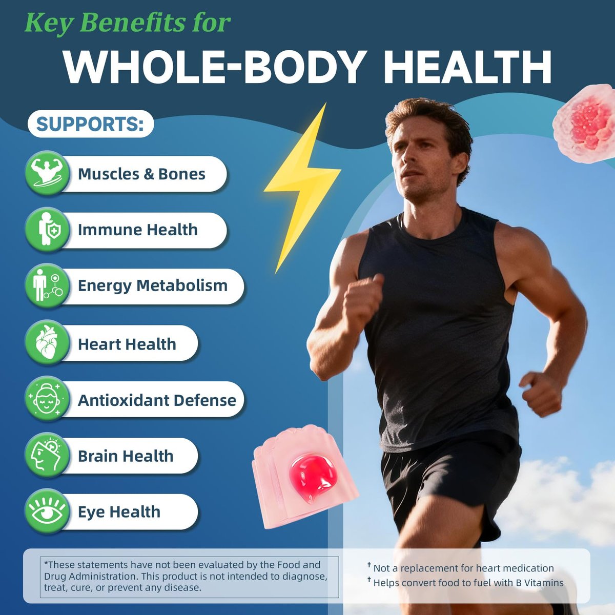 Totaria Zuckerfreies Multivitamin für Männer mit Omega 3, Probiotika, Männer Multivitamin Gummis mit methyliertem B-Komplex, EAAs, Lycopin, Zink, für tägliche Energie, Immunsystem, Herz, eisenfrei, 60 Stück