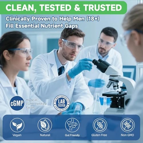 Totaria Zuckerfreies Multivitamin für Männer mit Omega 3, Probiotika, Männer Multivitamin Gummis mit methyliertem B-Komplex, EAAs, Lycopin, Zink, für tägliche Energie, Immunsystem, Herz, eisenfrei, 60 Stück