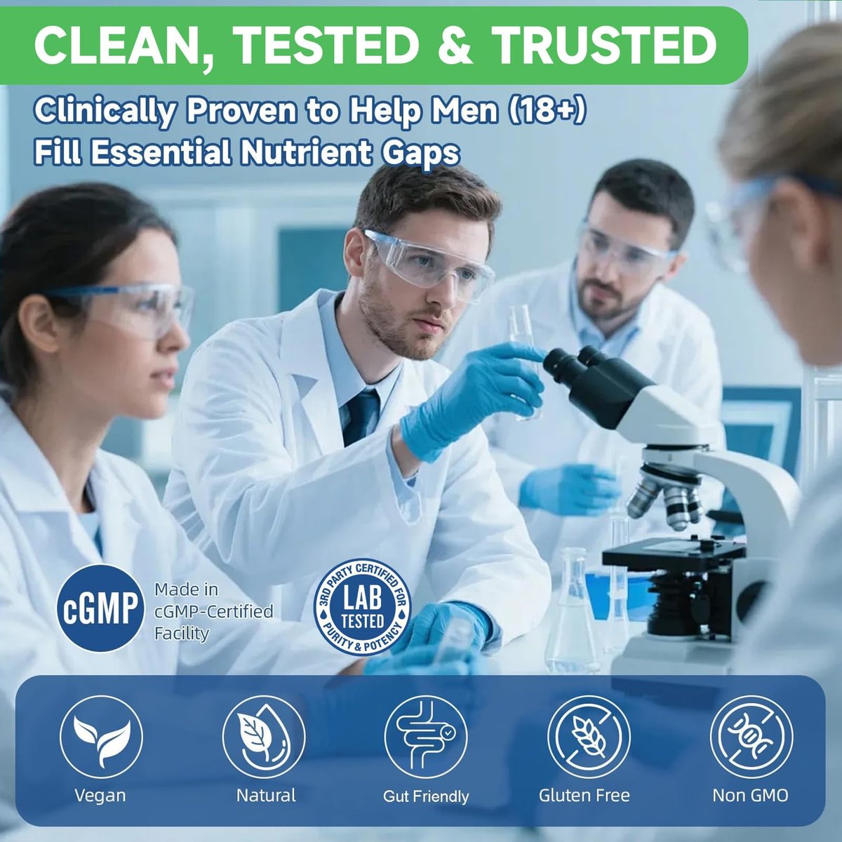 Totaria Zuckerfreies Multivitamin für Männer mit Omega 3, Probiotika, Männer Multivitamin Gummis mit methyliertem B-Komplex, EAAs, Lycopin, Zink, für tägliche Energie, Immunsystem, Herz, eisenfrei, 60 Stück