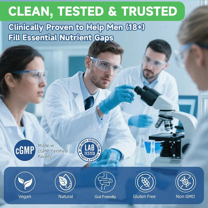 Totaria Zuckerfreies Multivitamin für Männer mit Omega 3, Probiotika, Männer Multivitamin Gummis mit methyliertem B-Komplex, EAAs, Lycopin, Zink, für tägliche Energie, Immunsystem, Herz, eisenfrei, 60 Stück