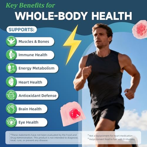 Totaria Zuckerfreies Multivitamin für Männer mit Omega 3, Probiotika, Männer Multivitamin Gummis mit methyliertem B-Komplex, EAAs, Lycopin, Zink, für tägliche Energie, Immunsystem, Herz, eisenfrei, 60 Stück