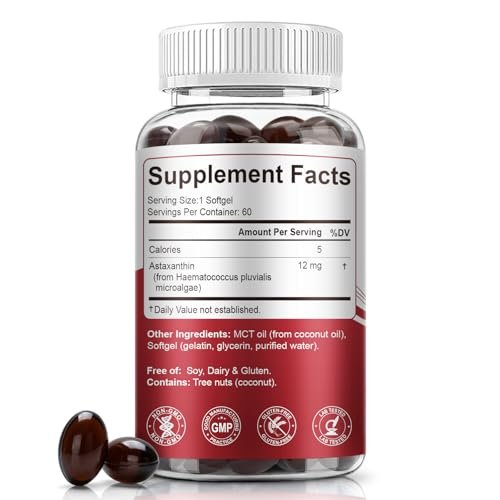 BEWORD Astaxanthin 12mg mit MCT-Öl, 60/120 Weichkapseln, 2-Monats-Vorrat | Premium Antioxidans Nahrungsergänzungsmittel | Aus natürlichen Mikroalgen, dreifache Stärke | Unterstützt Haut- und Augengesundheit | Non-GMO, gluten- und sojafrei