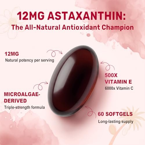 BEWORD Astaxanthin 12mg mit MCT-Öl, 60/120 Weichkapseln, 2-Monats-Vorrat | Premium Antioxidans Nahrungsergänzungsmittel | Aus natürlichen Mikroalgen, dreifache Stärke | Unterstützt Haut- und Augengesundheit | Non-GMO, gluten- und sojafrei