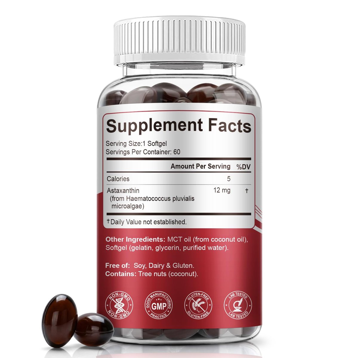BEWORD Astaxanthin 12mg mit MCT-Öl, 60/120 Weichkapseln, 2-Monats-Vorrat | Premium Antioxidans Nahrungsergänzungsmittel | Aus natürlichen Mikroalgen, dreifache Stärke | Unterstützt Haut- und Augengesundheit | Non-GMO, gluten- und sojafrei