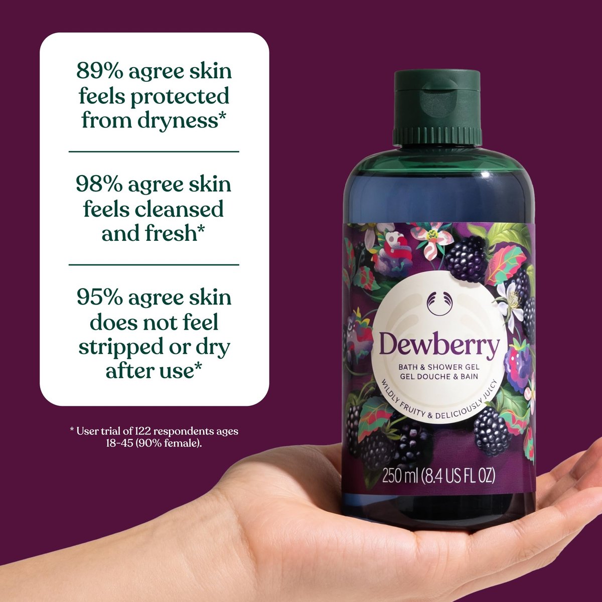 The Body Shop Dewberry Duschgel & Duschbad | Sanft schäumende Körperwäsche mit fruchtigem Duft | Vegan, für alle Hauttypen, 250 ml