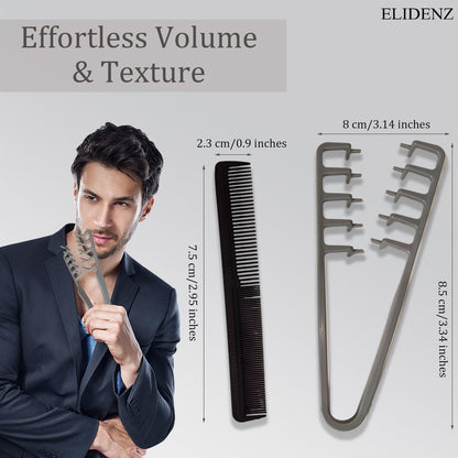 ELIDENZ Texturkamm für Männer, 2 Stück + 1 Geschenk – natürlicher Textur- und Stylingkamm für flauschige Frisuren, ideal für die tägliche Pflege
