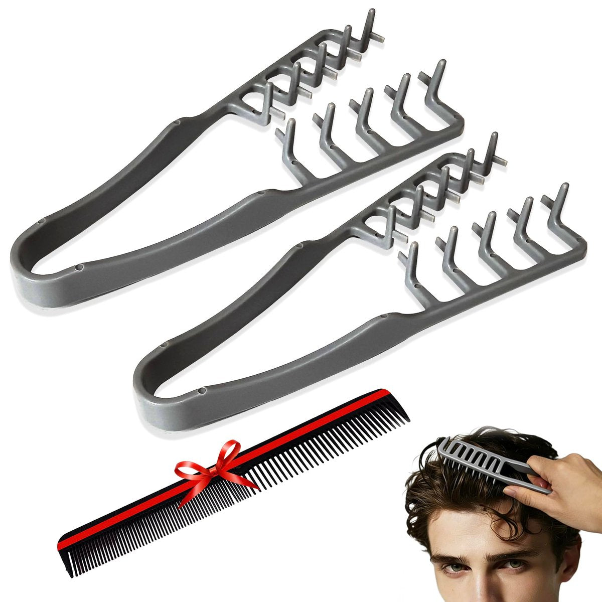 ELIDENZ Texturkamm für Männer, 2 Stück + 1 Geschenk – natürlicher Textur- und Stylingkamm für flauschige Frisuren, ideal für die tägliche Pflege