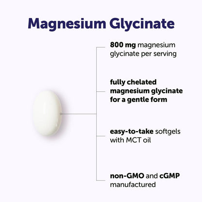 Micro Ingredients Magnesium Glycinat 800 mg pro Portion, 240 Weichkapseln | Chelat-Magnesium mit MCT-Öl | Non-GMO, Glutenfrei, Ohne Soja