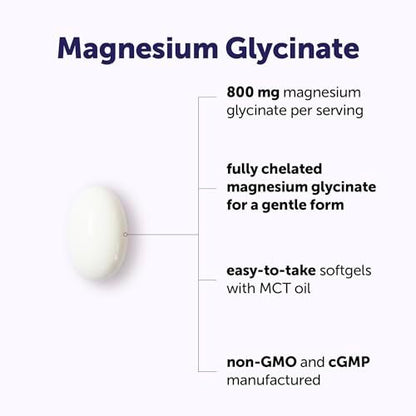 Micro Ingredients Magnesium Glycinat 800 mg pro Portion, 240 Weichkapseln | Chelat-Magnesium mit MCT-Öl | Non-GMO, Glutenfrei, Ohne Soja