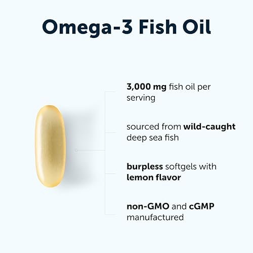 Micro Ingredients Omega 3 Fischöl Kapseln 3.000 mg pro Portion, 120 Softgels – Zitronengeschmack – ohne Aufstoßen – EPA 540 mg + DHA 360 mg – Tiefseefisch
