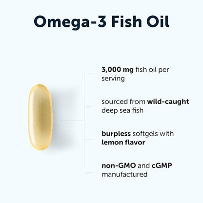 Micro Ingredients Omega 3 Fischöl Kapseln 3.000 mg pro Portion, 120 Softgels – Zitronengeschmack – ohne Aufstoßen – EPA 540 mg + DHA 360 mg – Tiefseefisch