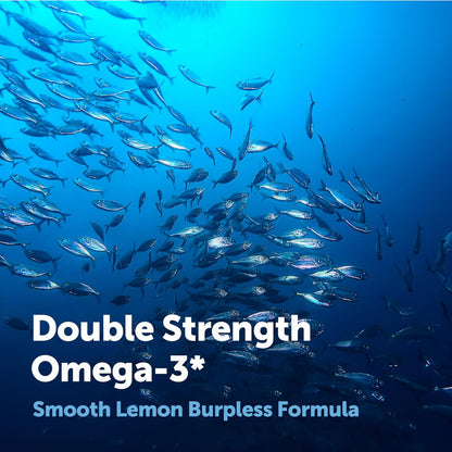 Micro Ingredients Omega 3 Fischöl Kapseln 3.000 mg pro Portion, 120 Softgels – Zitronengeschmack – ohne Aufstoßen – EPA 540 mg + DHA 360 mg – Tiefseefisch