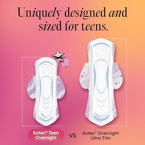 Kotex Ultra Thin Teen Overnight Binden mit Flügeln, starke Saugfähigkeit, 30 Stück (Verpackung kann variieren)