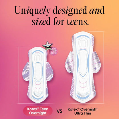 Kotex Ultra Thin Teen Overnight Binden mit Flügeln, starke Saugfähigkeit, 30 Stück (Verpackung kann variieren)