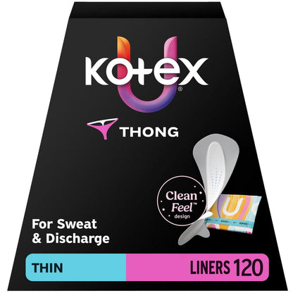 Kotex Daily Thong Slipeinlagen, einzeln verpackt, leichte Saugfähigkeit, Normalgröße, 120 Stück (Verpackung kann variieren)