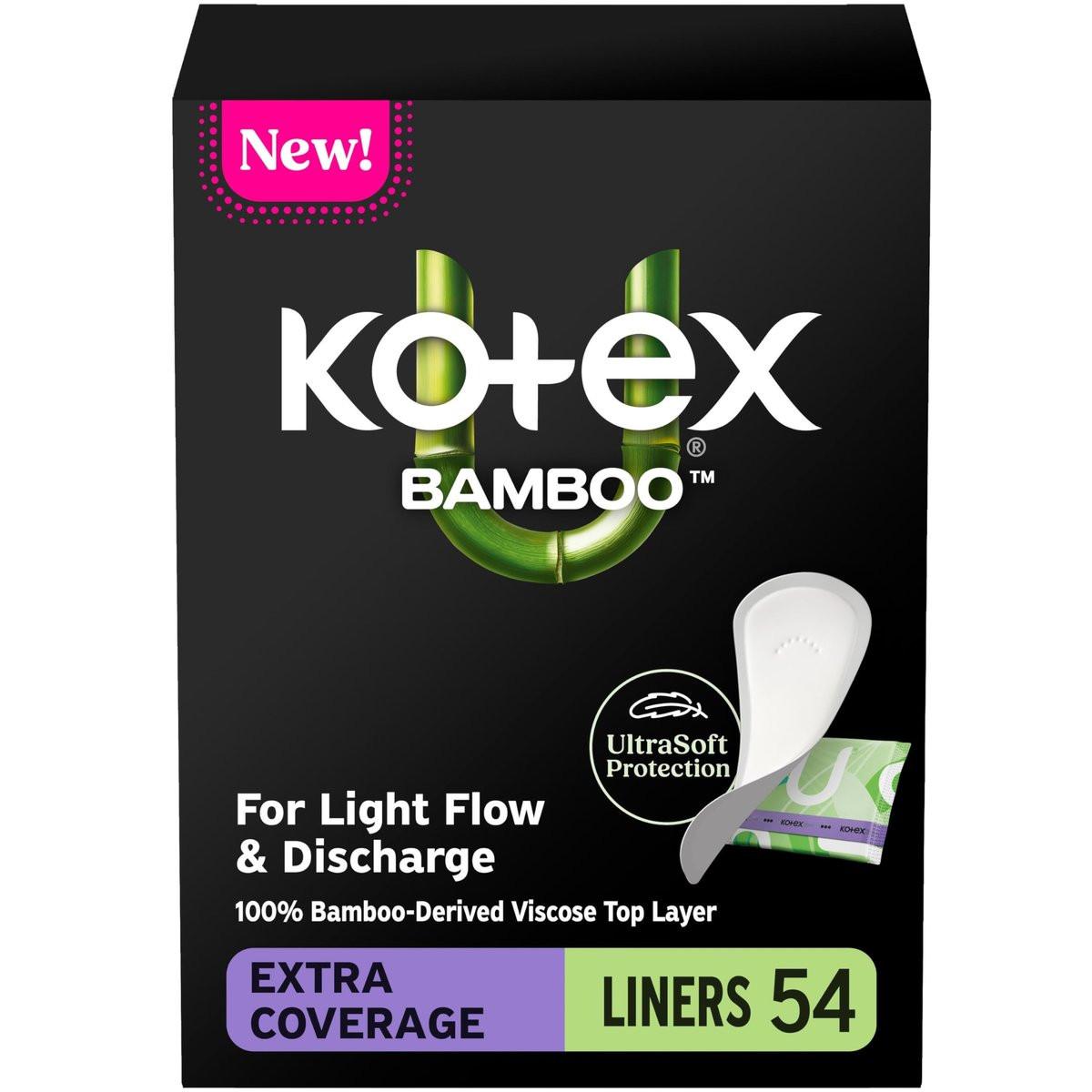 Kotex Bamboo Slipeinlagen, leichte Saugfähigkeit, extra Breite, 54 Stück (Verpackung kann variieren)