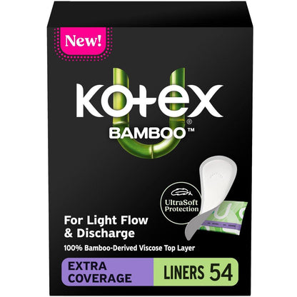 Kotex Bamboo Slipeinlagen, leichte Saugfähigkeit, extra Breite, 54 Stück (Verpackung kann variieren)