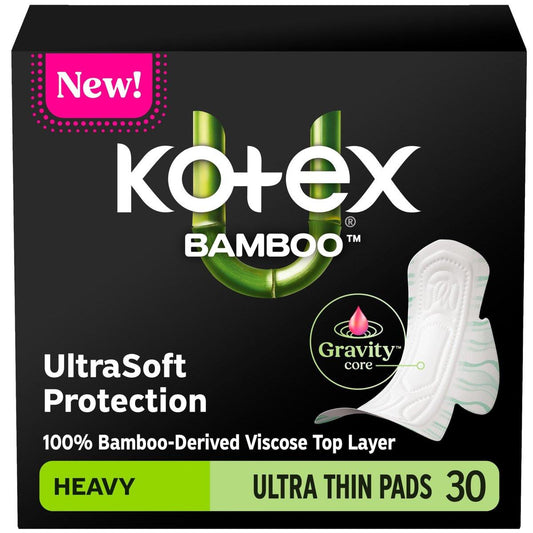 Kotex Bamboo Ultra Dünne Binden mit Flügeln, Starke Saugfähigkeit, 30 Stück (Verpackung kann variieren)