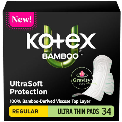 Kotex Bamboo Ultra Dünne Binden mit Flügeln, Saugstärke Normal, 34 Stück