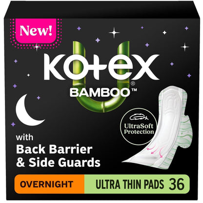Kotex Bamboo Ultra Dünne Übernacht-Binden mit Flügeln, 36 Stück