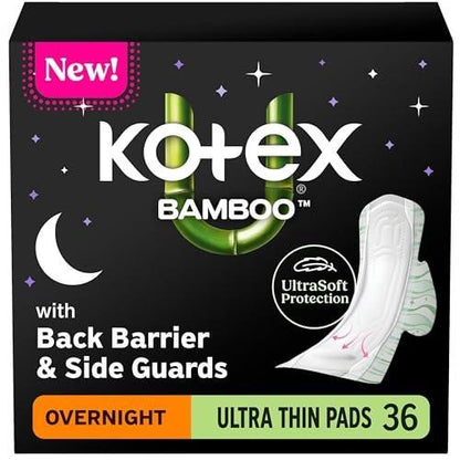 Kotex Bamboo Ultra Dünne Übernacht-Binden mit Flügeln, 36 Stück