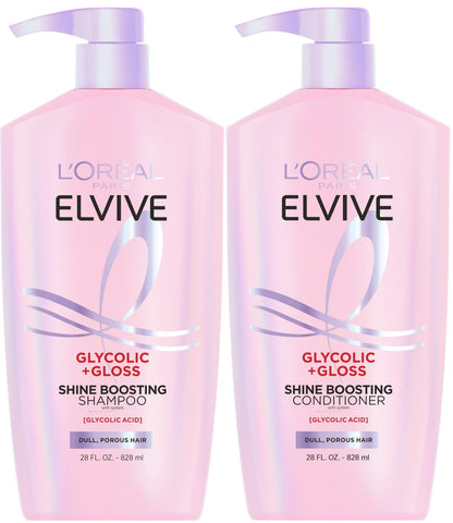 L'Oreal Paris Elvive Glycolic + Gloss Shine Boosting Shampoo und Conditioner Set – für glänzendes, geschmeidiges Haar (13,5 Fl Oz je Flasche, 2er-Pack)